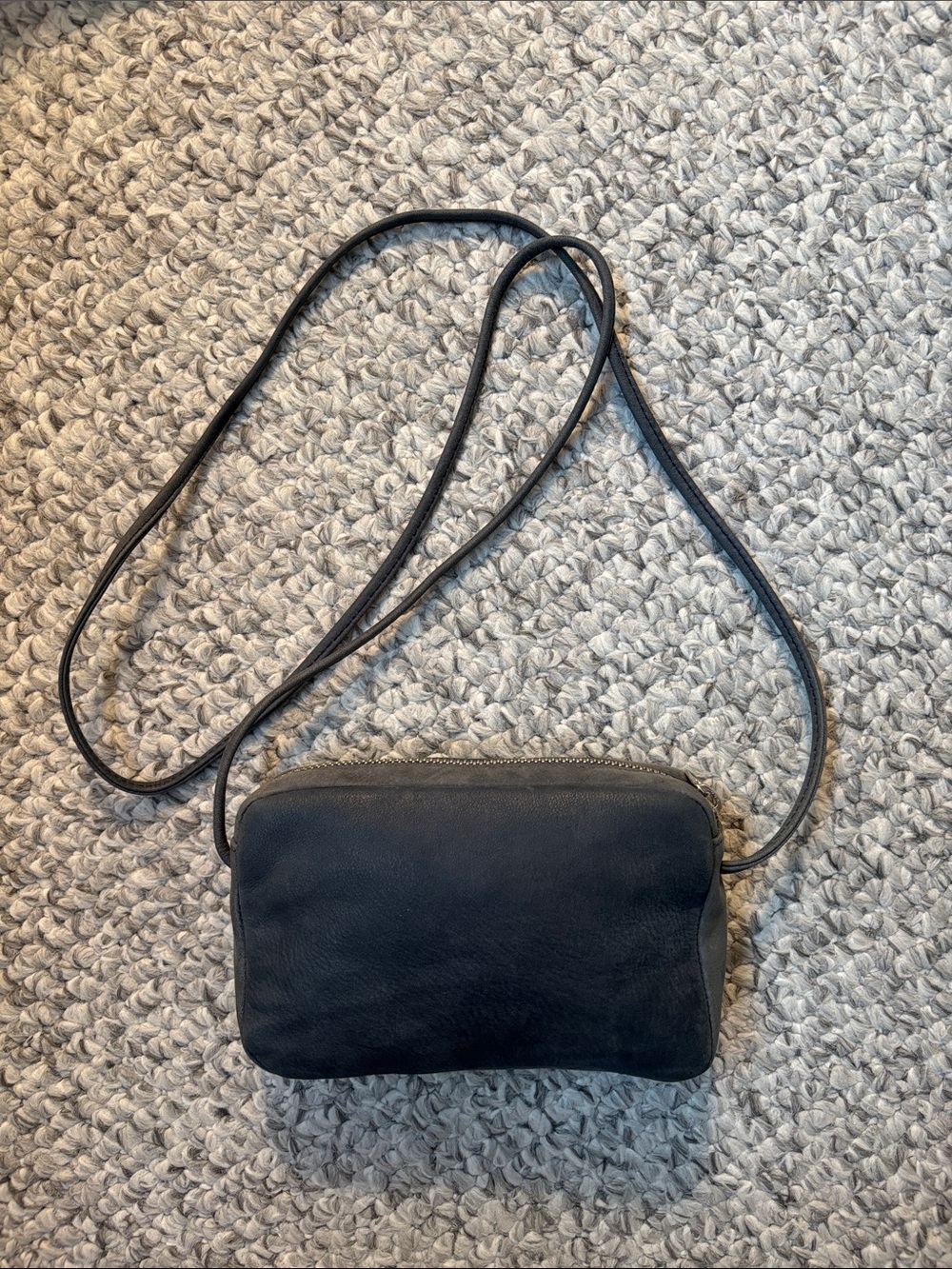 BAGGU Navy Milled Leather Crossbody Bag